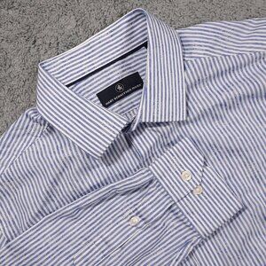Hart Schaffner Marx Button Up Shirt Mens Size Large Blue Cotton Jacquard
